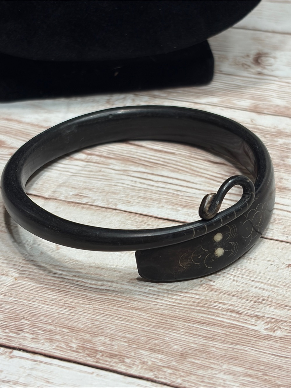 antique Victorian carved horn snake bypass bangle bracelet